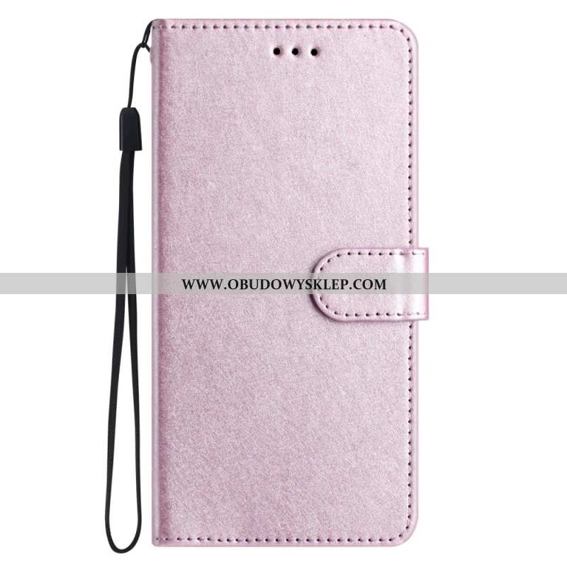 Etui Folio Do iPhone 16 Plus Jedwabna Tekstura Na Ramiączkach