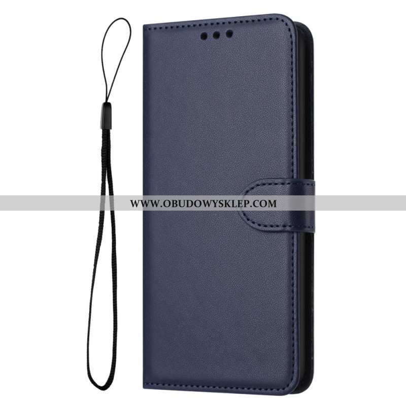Etui Folio Do iPhone 16 Plus Zwykły Skórzany Model Z Paskiem