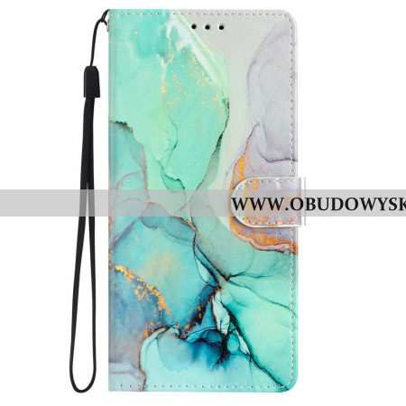 Etui Folio Do iPhone 16 Pro Jasnozielony Marmur Z Paskiem