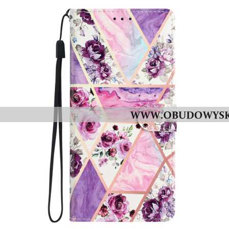 Etui Folio Do iPhone 16 Pro Max Fioletowe Kwiaty Z Paskiem