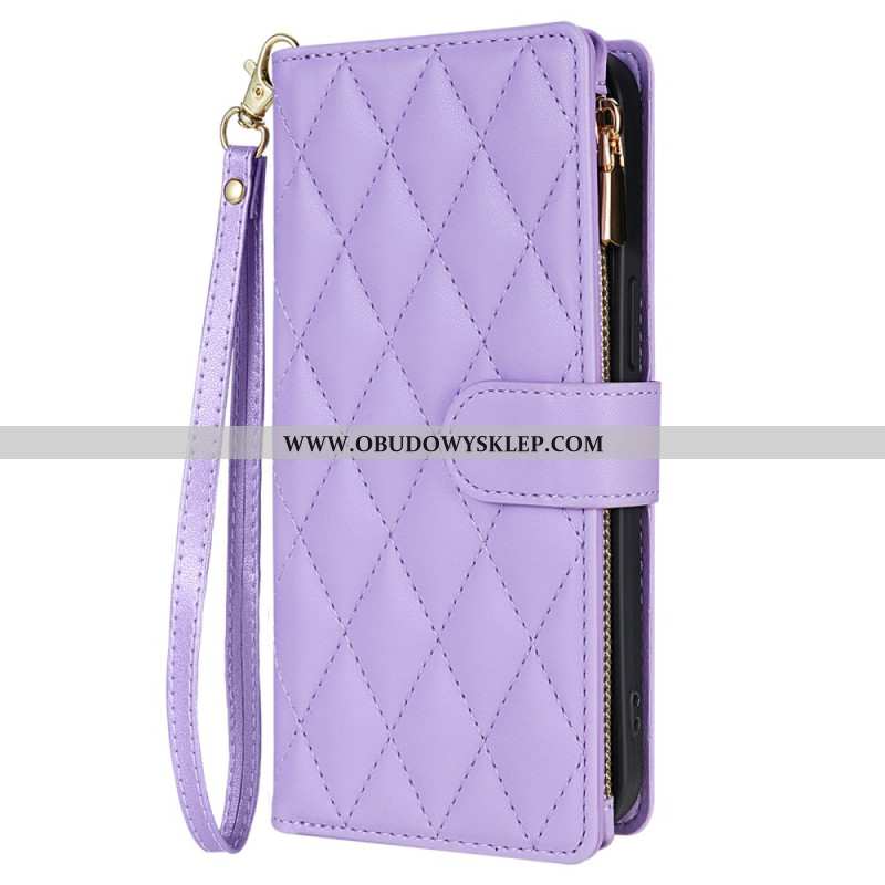 Etui Folio Do iPhone 16 Pro Pikowany Portfel Z Paskami