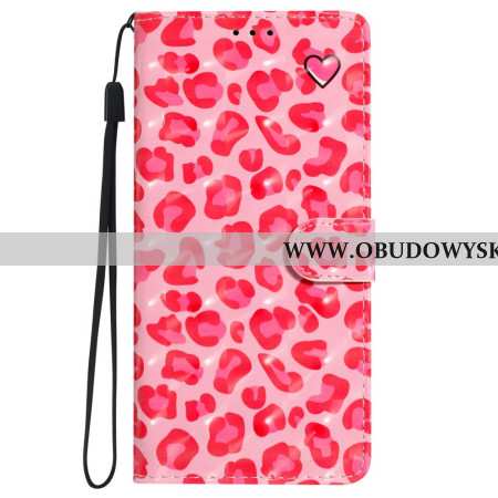 Etui Folio Do iPhone 16 Różowy Nadruk W Panterkę Z Paskiem