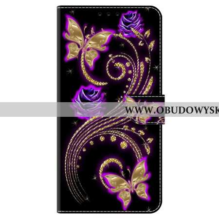 Etui Folio Oppo A98 5g Fioletowe Kwiaty I Motyle Etui Ochronne