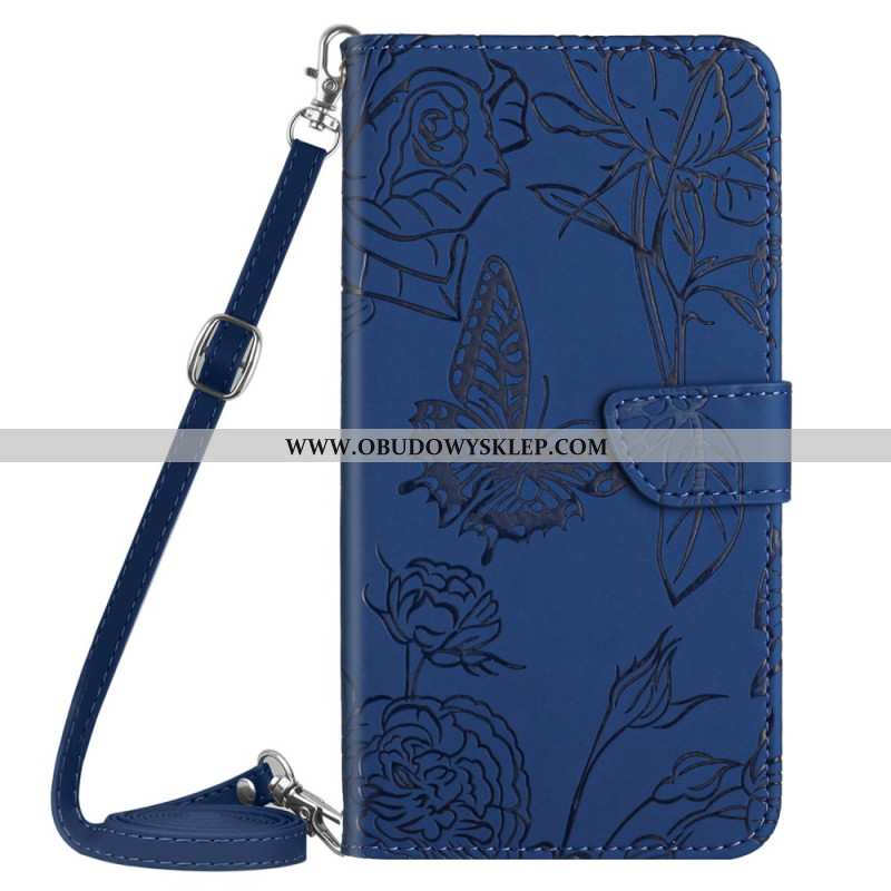 Etui Folio Samsung Galaxy A15 Nadruk W Motyle Z Paskiem Na Ramię