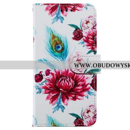 Etui Folio Samsung Galaxy A55 5g CZerwone Kwiaty Z Paskiem