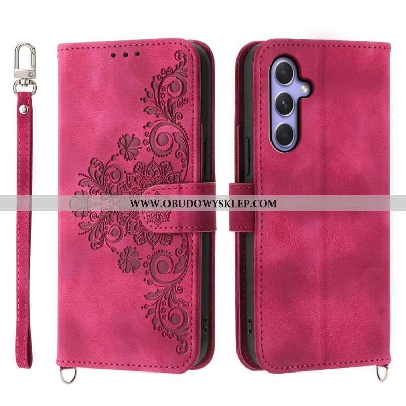 Etui Folio Samsung Galaxy A55 5g Koronka Z Paskiem I Paskiem Na Ramię