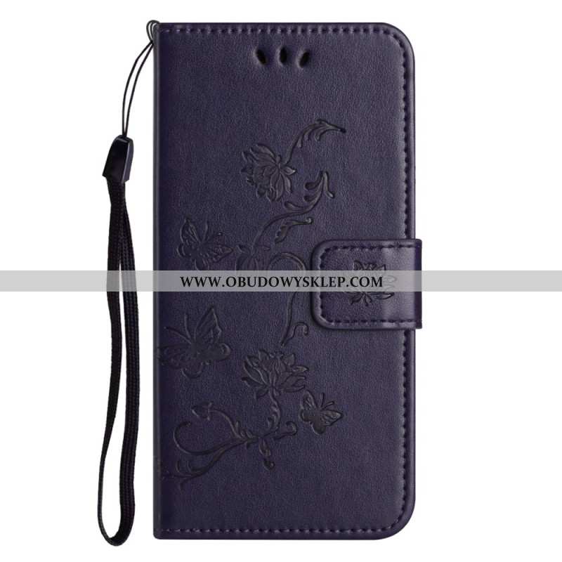 Etui Folio Samsung Galaxy A55 5g Motyw Motyli I Kwiatów Ze Smyczą Etui Ochronne
