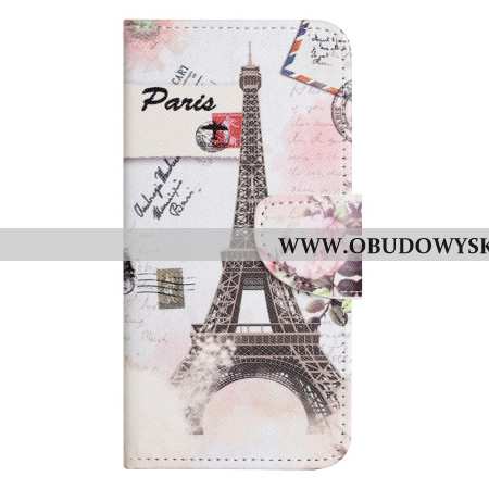 Etui Folio Samsung Galaxy S24 5g Wieża Eiffla W Stylu Vintage Z Paskiem