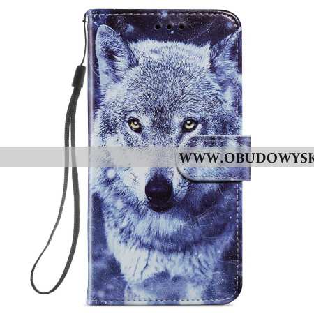 Etui Folio Samsung Galaxy S24 Plus 5g Biały Wilk Z Paskiem Etui Ochronne