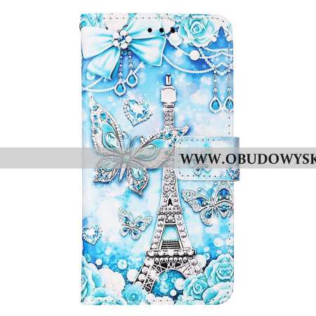 Etui Folio Xiaomi Redmi Note 13 Pro 4g Wieża Eiffla I Motyle Z Paskiem Etui Ochronne