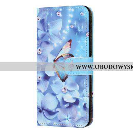 Etui Folio Xiaomi Redmi Note 13 Pro 5g Niebieskie Kwiaty I Motyl Z Paskiem