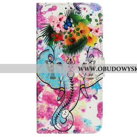 Etui Folio iPhone 16 Plus Kwiatowy Słoń Z Paskiem