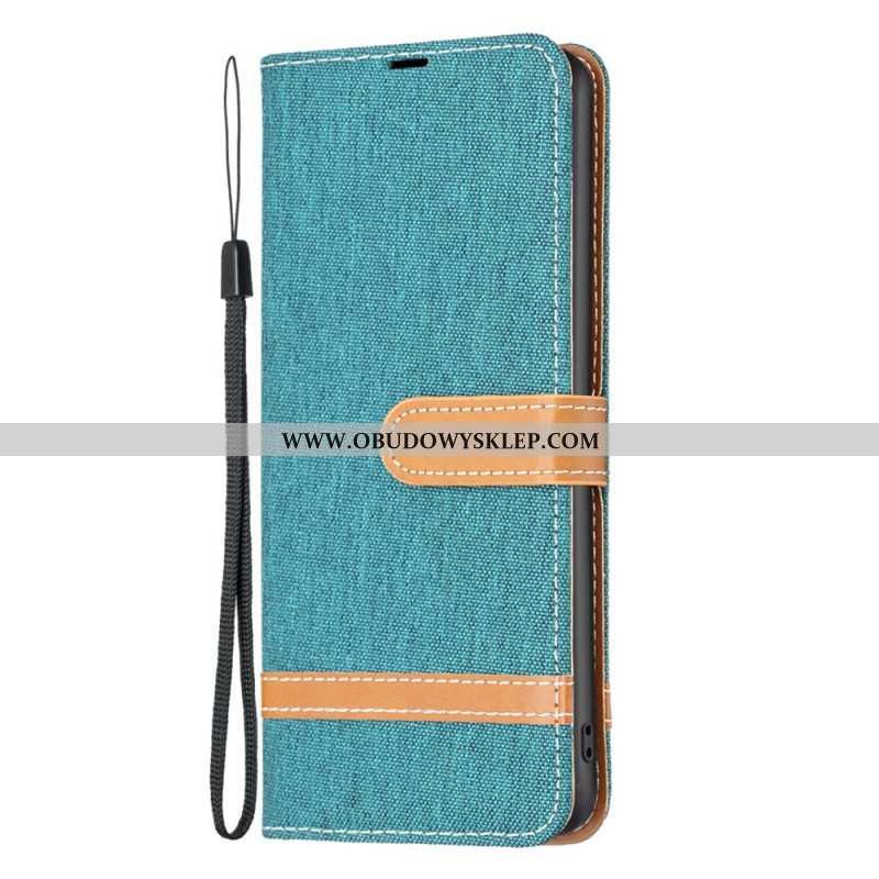 Etui Folio iPhone 16 Plus Tkanina Dżinsowa Z Paskami Etui Ochronne