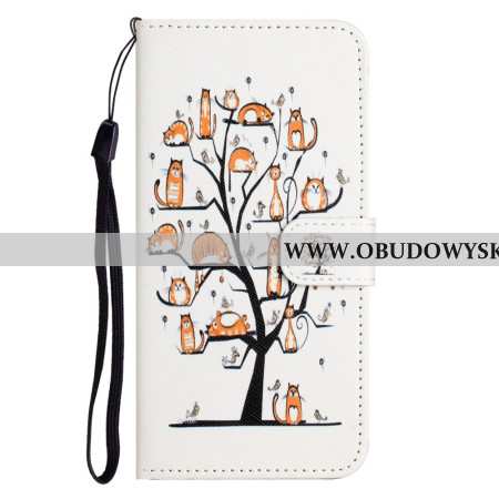 Etui Folio iPhone 16 Pro Max Koty Na Drzewie Ze Smyczą Etui Ochronne