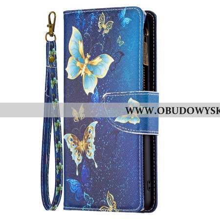 Etui Folio iPhone 16 Pro Złote Motyle Z Paskiem Etui Ochronne