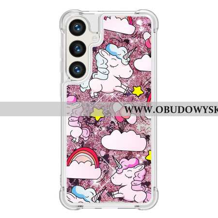 Etui Samsung Galaxy S24 Plus 5g Jednorożce I Chmury Płynny Brokat Etui Ochronne
