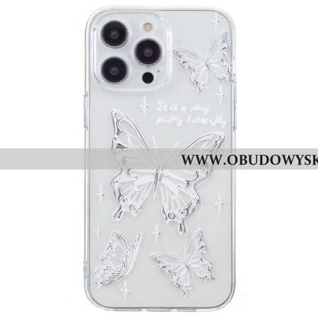 Futerały iPhone 16 Pro Max Etui Na Telefon Srebrne Motyle
