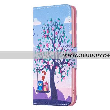 Skórzany Futerał Xiaomi Redmi Note 13 Pro 5g Etui Na Telefon Dwie Sowy Na Huśtawce