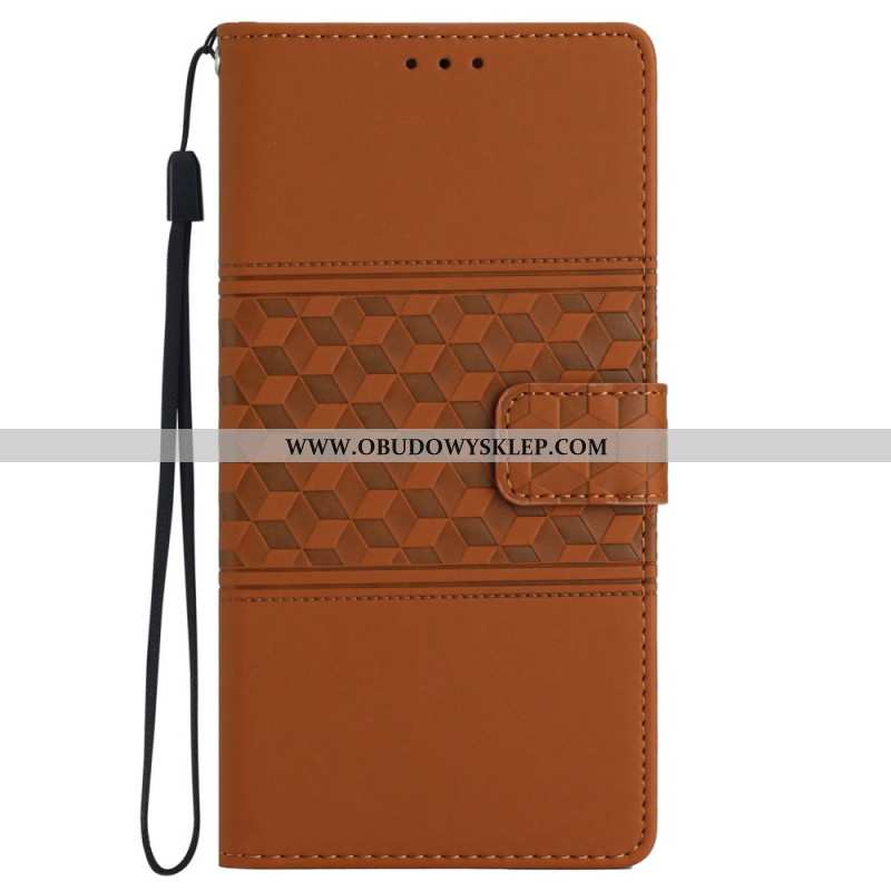 Skórzany Futerał iPhone 16 Etui Na Telefon Fryz Geometryczny Z Paskiem